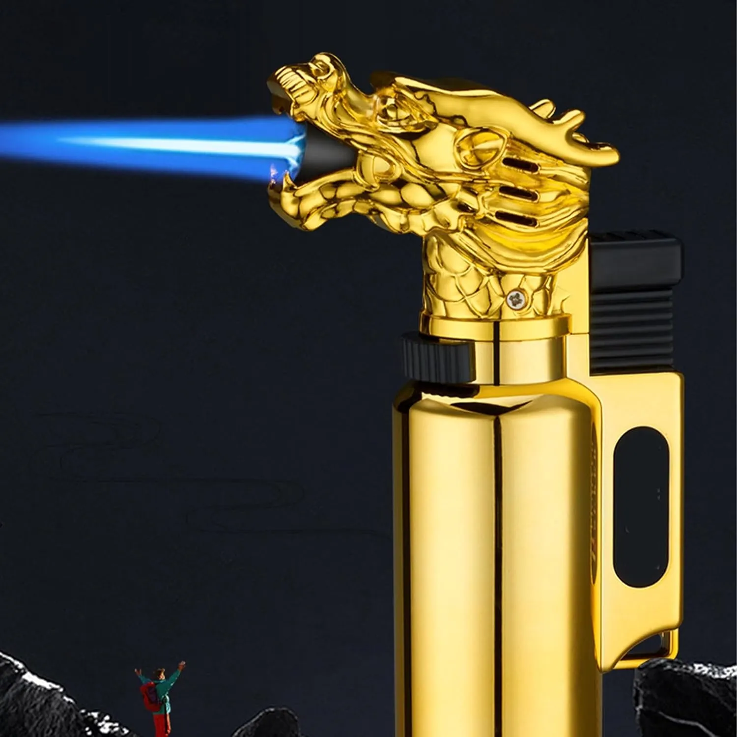High Temperature Resistant Lighter, Adjustable Flame Size, Lockable Flame, Windproof, Outdoor and high Temperature Resistant Butane refillable Lighter(B)
