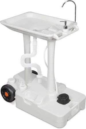 Hike Crew XL Portable Outdoor Foot Pump Camping Sink – Collapsible Hand Wash Basin w/ 7 Gallon (30L) Water Tank, Wheels, Soap Dispenser, Gooseneck Faucet & Towel Holder – for RV, Travel, Worksite