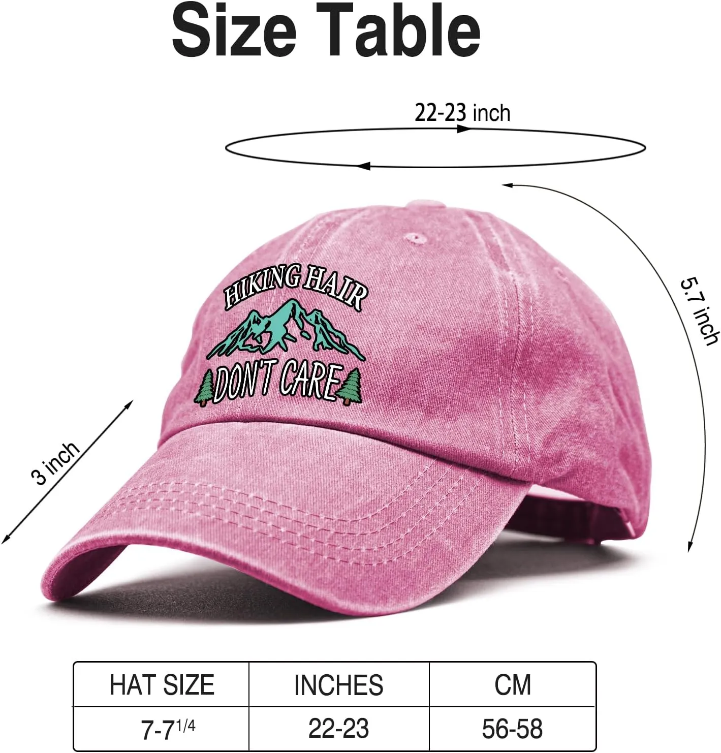 Hiking Hair Don't Care Baseball Cap, Vintage Adjustable Cotton Cap, Birthday Thank You Gifts for Camping Lovers Hiker