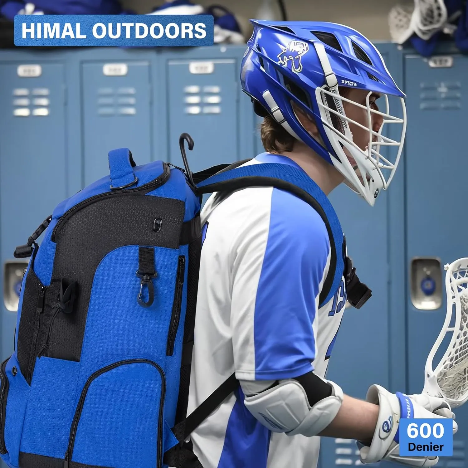 Himal Outdoors Lacrosse Bag with Helmet Storage- Premium Lacrosse Backpack with Two Stick Holder- Extra Large Separate Shoe Compartment-Zipper Pocket & Towel Ring and Padded Shoulder Straps