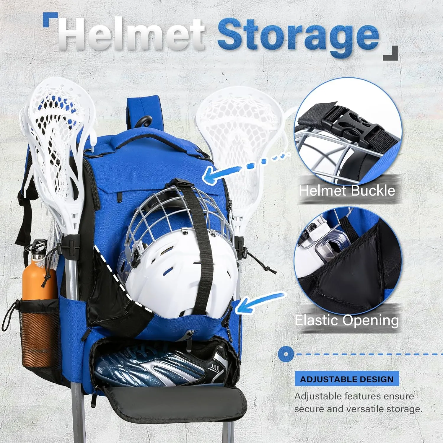 Himal Outdoors Lacrosse Bag with Helmet Storage- Premium Lacrosse Backpack with Two Stick Holder- Extra Large Separate Shoe Compartment-Zipper Pocket & Towel Ring and Padded Shoulder Straps