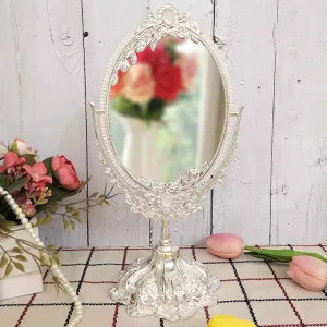 Hollywood Vanity Mirror, Table Mirror with Stand, European Retro Princess Mirror, Makeup Mirror, High-Definition Double-Sided, 360-degree Rotation Angle Adjustable