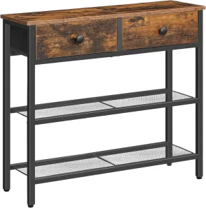 HOOBRO 29.5" Narrow Console Table with 2 Fabric Drawers, Small Entryway Table with 3-Tier Storage Shelves, Thin Sofa Table, Side Table, for Living Room, Hallway, Rustic Brown and Black BF72XG01