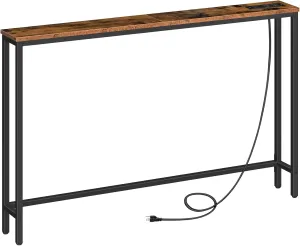 HOOBRO 47.2" Skinny Console Table with Power Outlets and USB Ports, Table with Charging Station, Narrow Sofa Table, Behind Couch Table, for Entryway, Hallway, Foyer, Rustic Brown BF15XG01G1