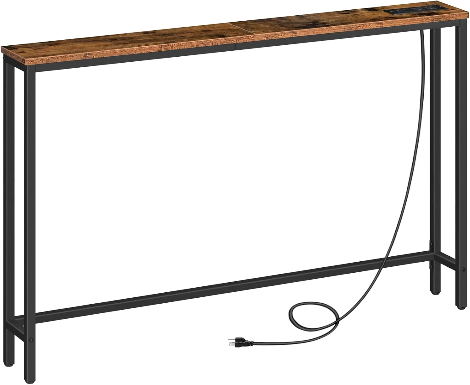 HOOBRO 47.2" Skinny Console Table with Power Outlets and USB Ports, Table with Charging Station, Narrow Sofa Table, Behind Couch Table, for Entryway, Hallway, Foyer, Rustic Brown BF15XG01G1