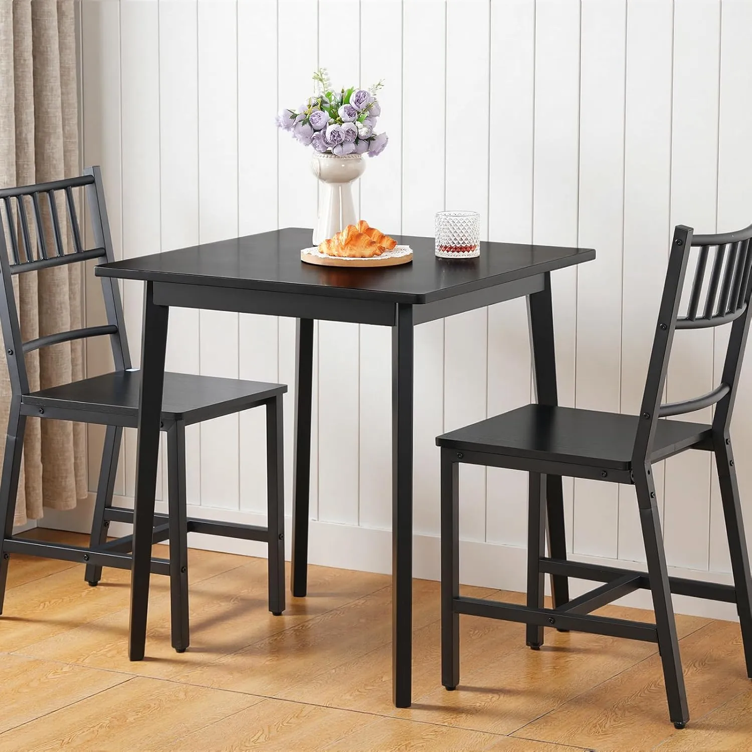 HOOBRO Bamboo Dining Table, Square Dining Table for 2, 27.6" Kitchen Table for Small Space, Writing Table, Easy to Assemble, for Dining Room, Living Room, Office, Kitchen, Apartment, Black BK70CZ01