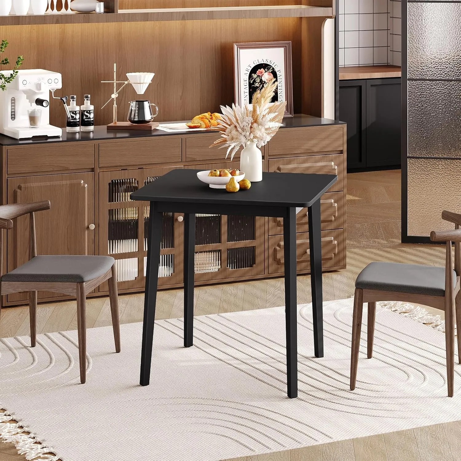 HOOBRO Bamboo Dining Table, Square Dining Table for 2, 27.6" Kitchen Table for Small Space, Writing Table, Easy to Assemble, for Dining Room, Living Room, Office, Kitchen, Apartment, Black BK70CZ01