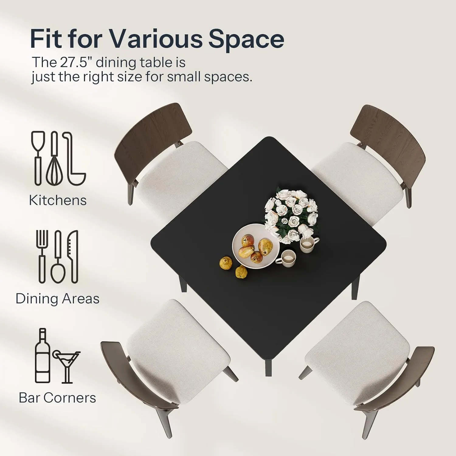 HOOBRO Bamboo Dining Table, Square Dining Table for 2, 27.6" Kitchen Table for Small Space, Writing Table, Easy to Assemble, for Dining Room, Living Room, Office, Kitchen, Apartment, Black BK70CZ01