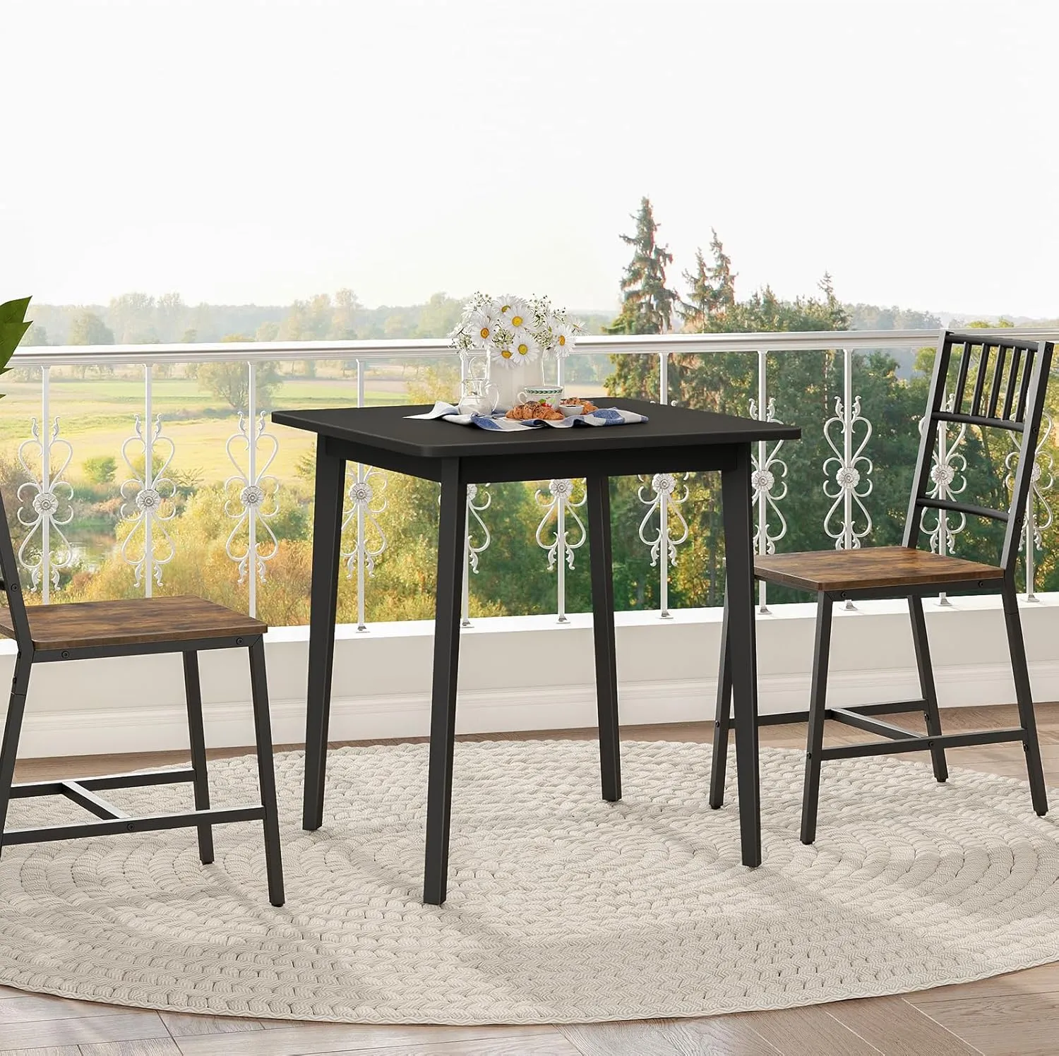 HOOBRO Bamboo Dining Table, Square Dining Table for 2, 27.6" Kitchen Table for Small Space, Writing Table, Easy to Assemble, for Dining Room, Living Room, Office, Kitchen, Apartment, Black BK70CZ01