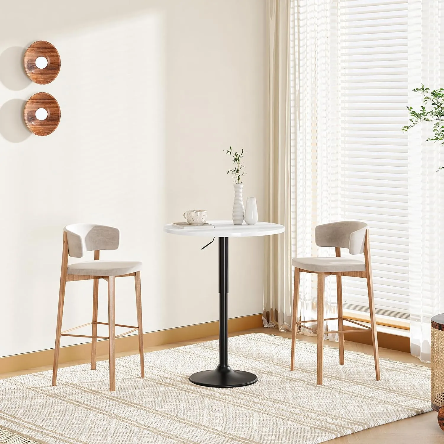 HOOBRO Bar Table, Height-Adjustable Round Pub Table 27-35.4 Inches with Sturdy Base, Modern Style, Easy to Assemble, Suitable for Small Space, White BW58BT01G1