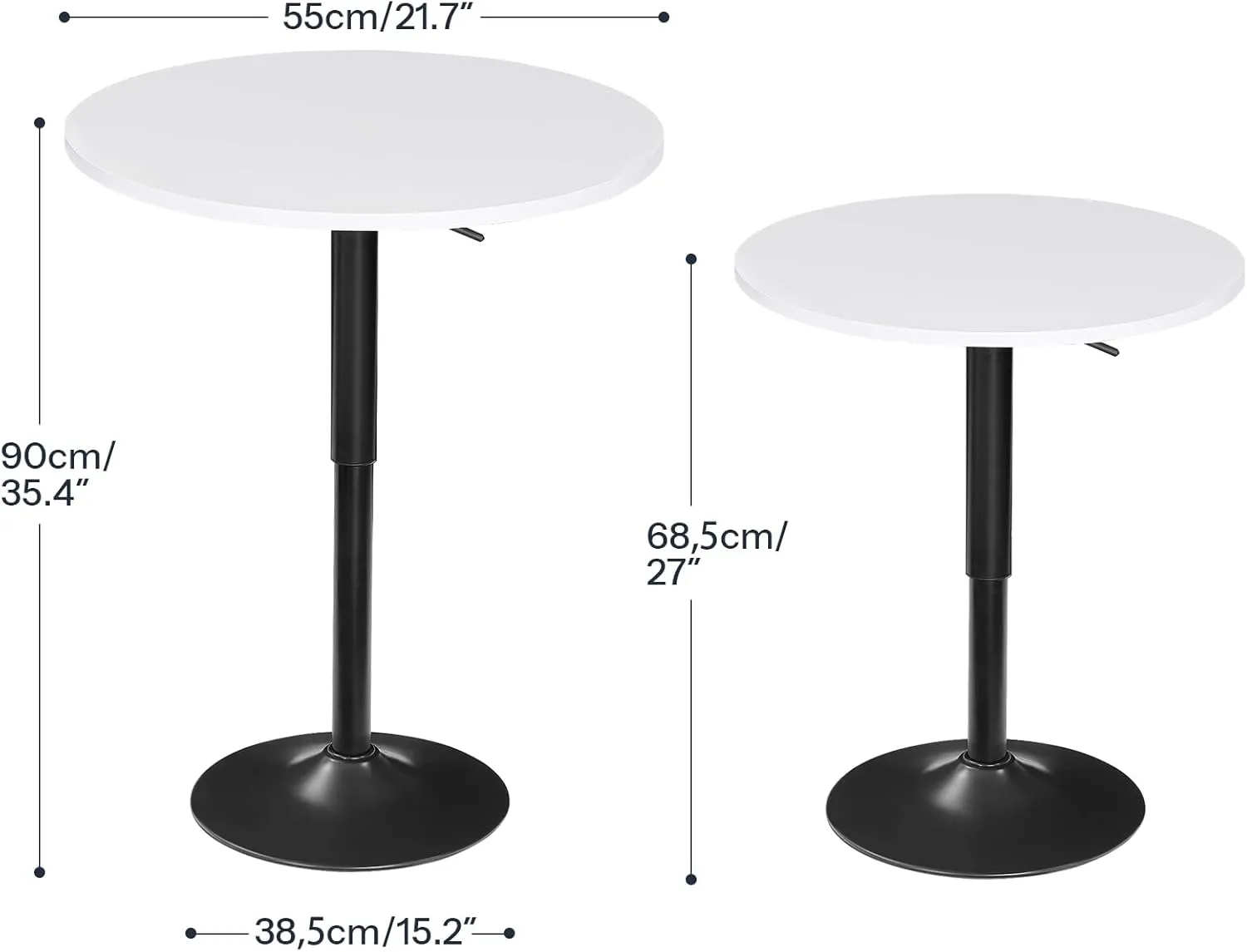 HOOBRO Bar Table, Height-Adjustable Round Pub Table 27-35.4 Inches with Sturdy Base, Modern Style, Easy to Assemble, Suitable for Small Space, White BW58BT01G1