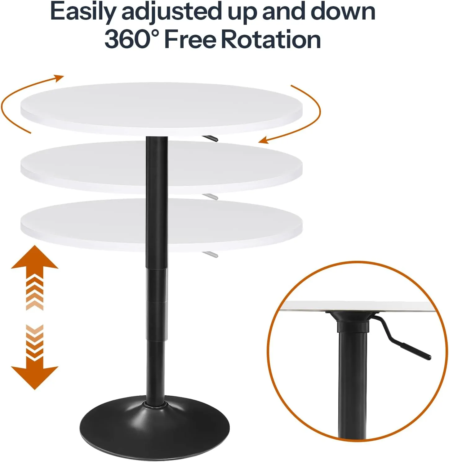 HOOBRO Bar Table, Height-Adjustable Round Pub Table 27-35.4 Inches with Sturdy Base, Modern Style, Easy to Assemble, Suitable for Small Space, White BW58BT01G1