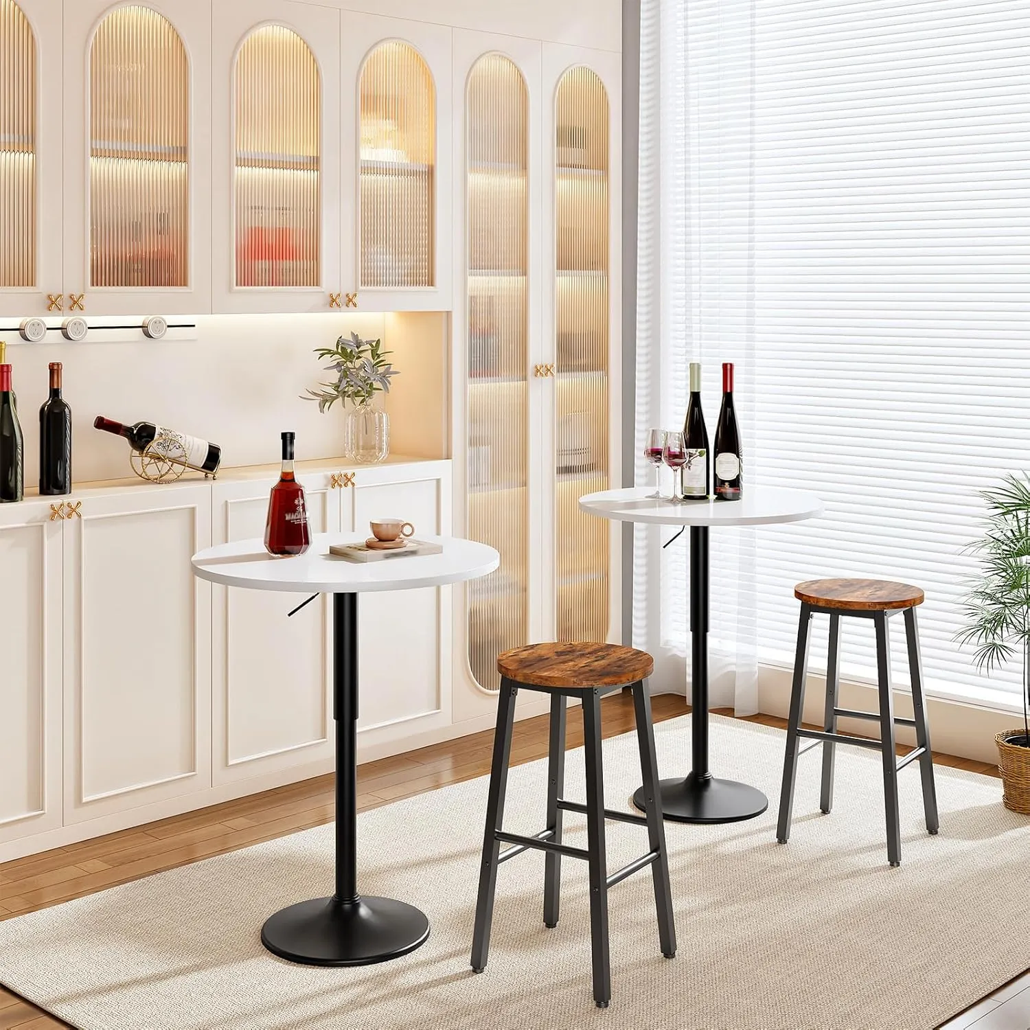 HOOBRO Bar Table, Height-Adjustable Round Pub Table 27-35.4 Inches with Sturdy Base, Modern Style, Easy to Assemble, Suitable for Small Space, White BW58BT01G1