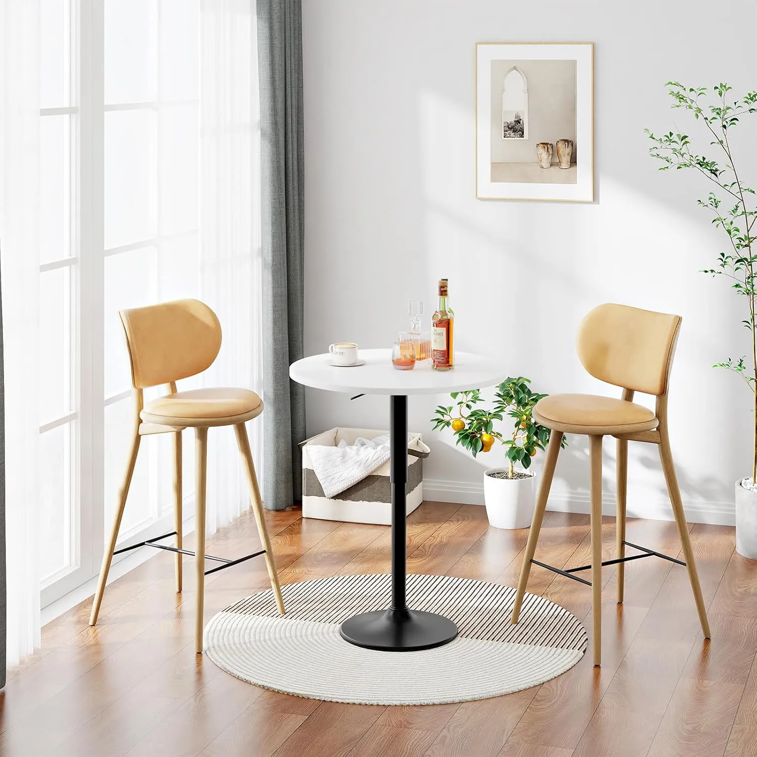 HOOBRO Bar Table, Height-Adjustable Round Pub Table 27-35.4 Inches with Sturdy Base, Modern Style, Easy to Assemble, Suitable for Small Space, White BW58BT01G1