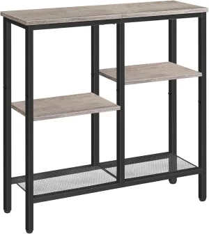 HOOBRO Console Table, Narrow Side Table, Sofa Table, 4-Tier Industrial Hallway Table with Metal Mesh Shelf and Adjustable Feet, for Entryway, Living Room, Hallway, Greige and Black BG79XG01