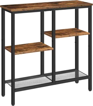 HOOBRO Console Table, Narrow Side Table, Sofa Table, 4-Tier Industrial Hallway Table with Metal Mesh Shelf and Adjustable Feet, for Entryway, Living Room, Hallway, Rustic Brown and Black BF79XG01