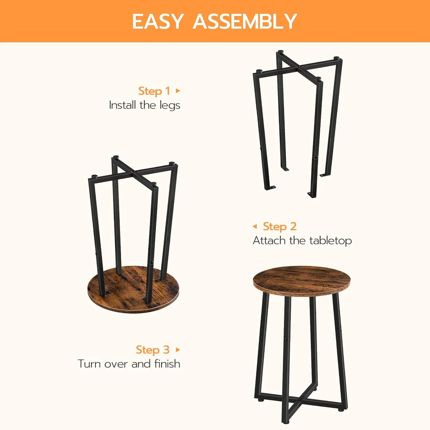 HOOBRO Side Table, Round End Accent Table with Sturdy X-Shaped Metal Frame, 15.7" Round Nightstand, for Living Room, Bedroom, Balcony, Office, Rustic Brown BF95BZ01