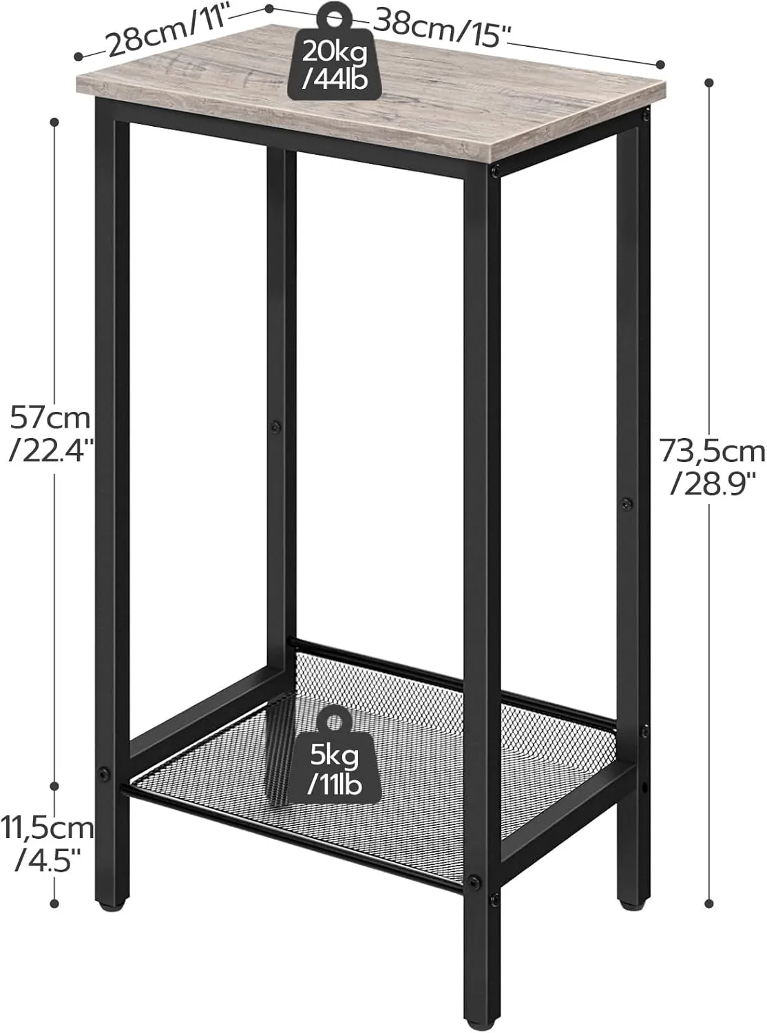 HOOBRO Tall Side Table, Industrial End Telephone Table with Adjustable Mesh Shelves, for Living Room, Bedroom, Entryway, Office, Greige BG03DH01