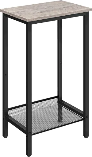 HOOBRO Tall Side Table, Industrial End Telephone Table with Adjustable Mesh Shelves, for Living Room, Bedroom, Entryway, Office, Greige BG03DH01