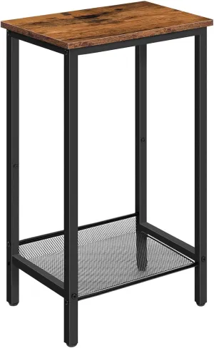 HOOBRO Tall Side Table, Industrial End Telephone Table with Adjustable Mesh Shelves, for Living Room, Bedroom, Entryway, Office, Rustic Brown and Black BF03DH01