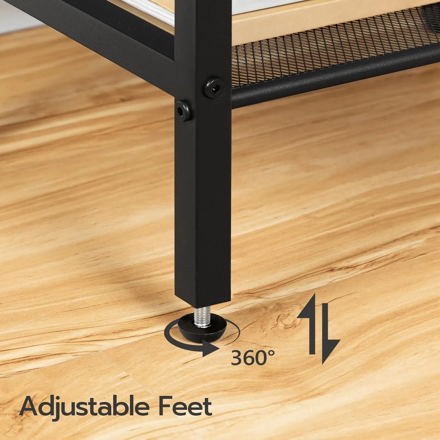 HOOBRO Tall Side Table, Industrial End Telephone Table with Adjustable Mesh Shelves, for Living Room, Bedroom, Entryway, Office, Rustic Brown and Black BF03DH01