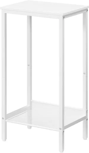 HOOBRO Tall Side Table, Industrial End Telephone Table with Adjustable Mesh Shelves, for Living Room, Bedroom, Entryway, Office, White WW03DH01