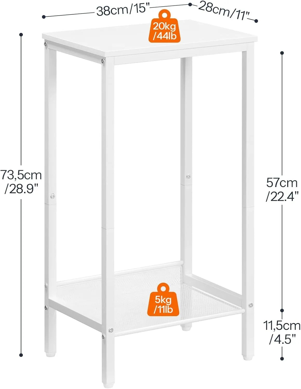 HOOBRO Tall Side Table, Industrial End Telephone Table with Adjustable Mesh Shelves, for Living Room, Bedroom, Entryway, Office, White WW03DH01