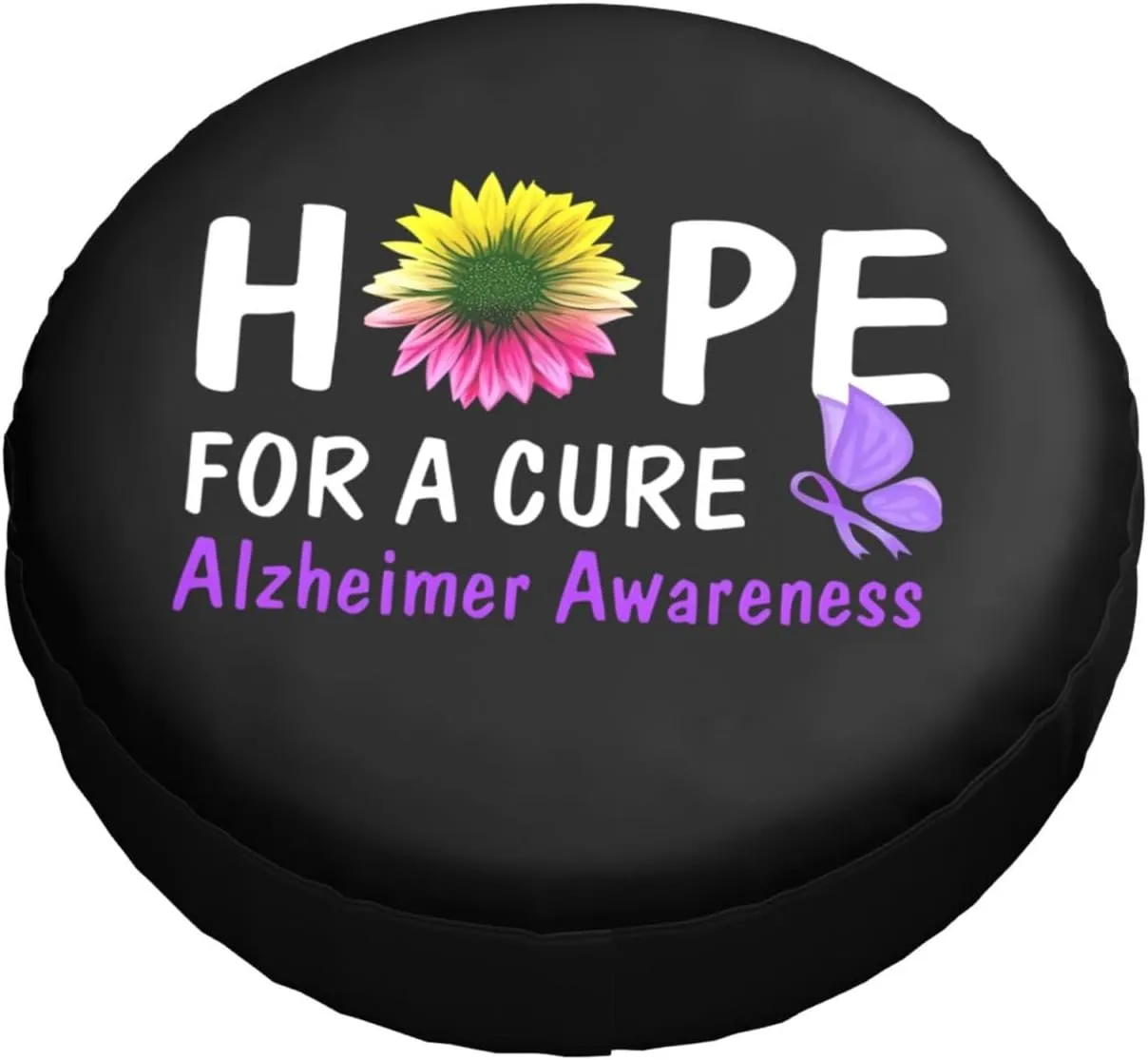 Hope for A Cure Alzheimer's Awareness Windproof and Rainproof Wheel hub Protection Cover, Spare tire Cover 17 inch