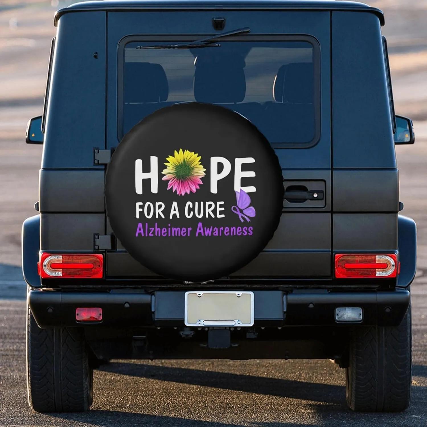 Hope for A Cure Alzheimer's Awareness Windproof and Rainproof Wheel hub Protection Cover, Spare tire Cover 17 inch