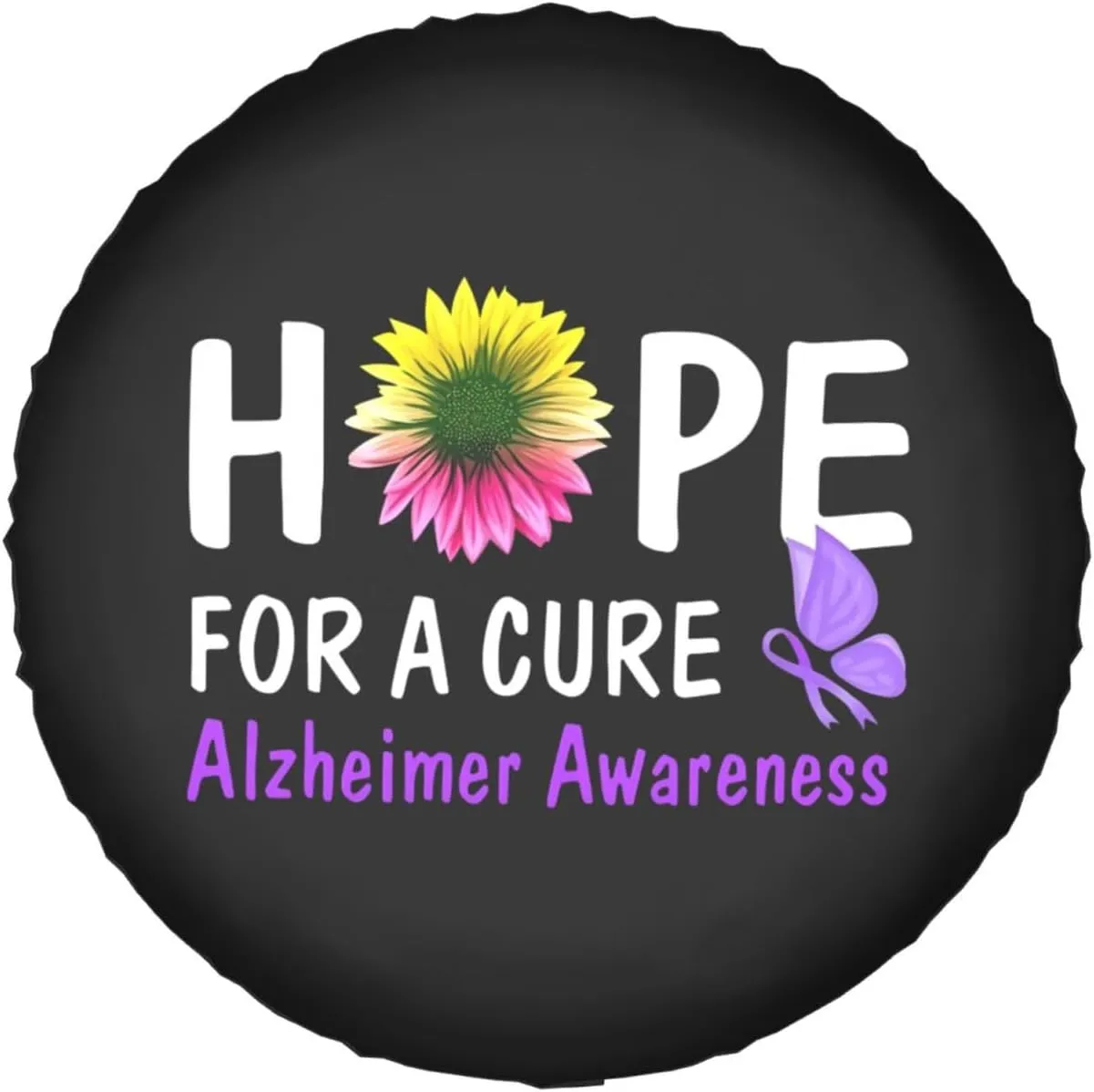 Hope for A Cure Alzheimer's Awareness Windproof and Rainproof Wheel hub Protection Cover, Spare tire Cover 17 inch