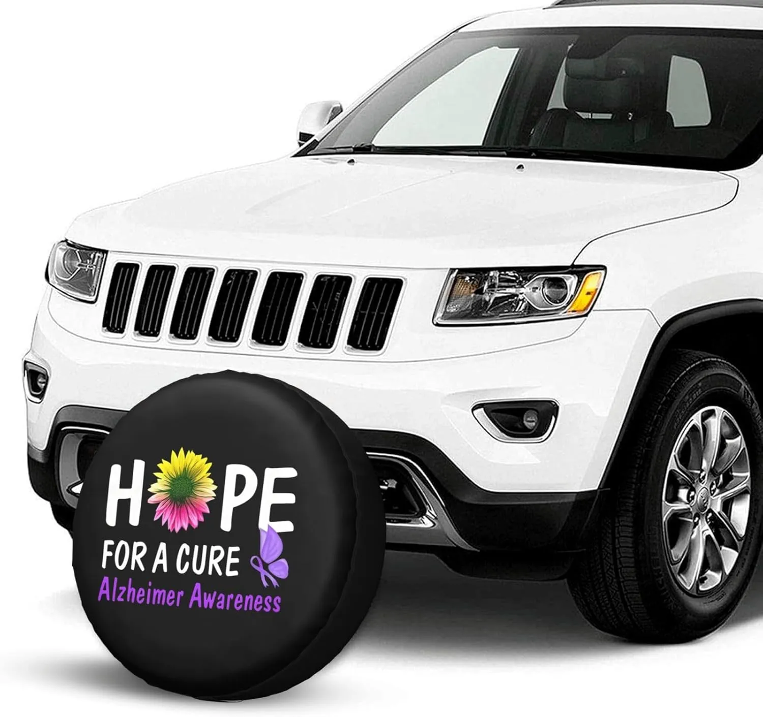 Hope for A Cure Alzheimer's Awareness Windproof and Rainproof Wheel hub Protection Cover, Spare tire Cover 17 inch