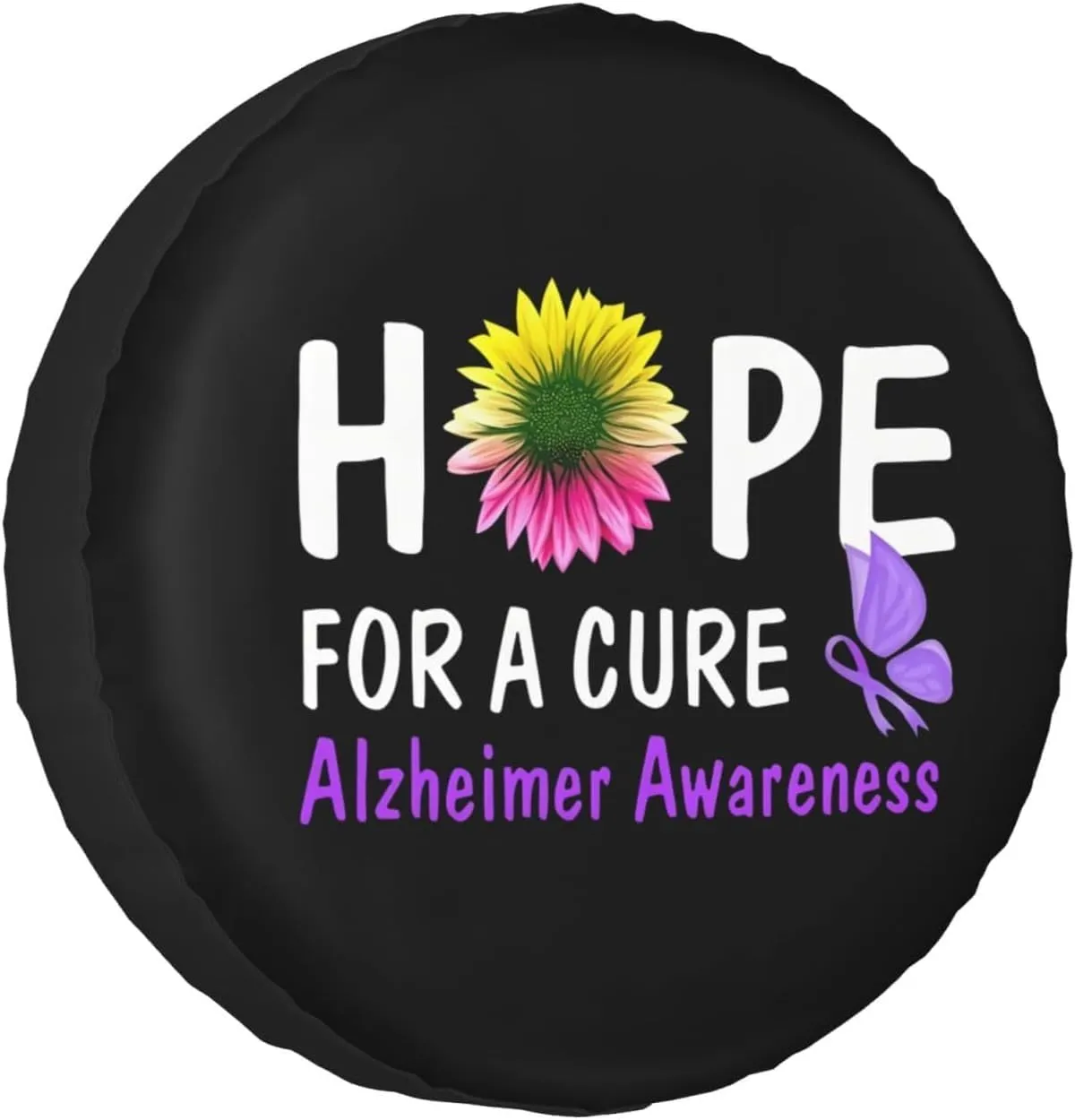 Hope for A Cure Alzheimer's Awareness Windproof and Rainproof Wheel hub Protection Cover, Spare tire Cover 17 inch