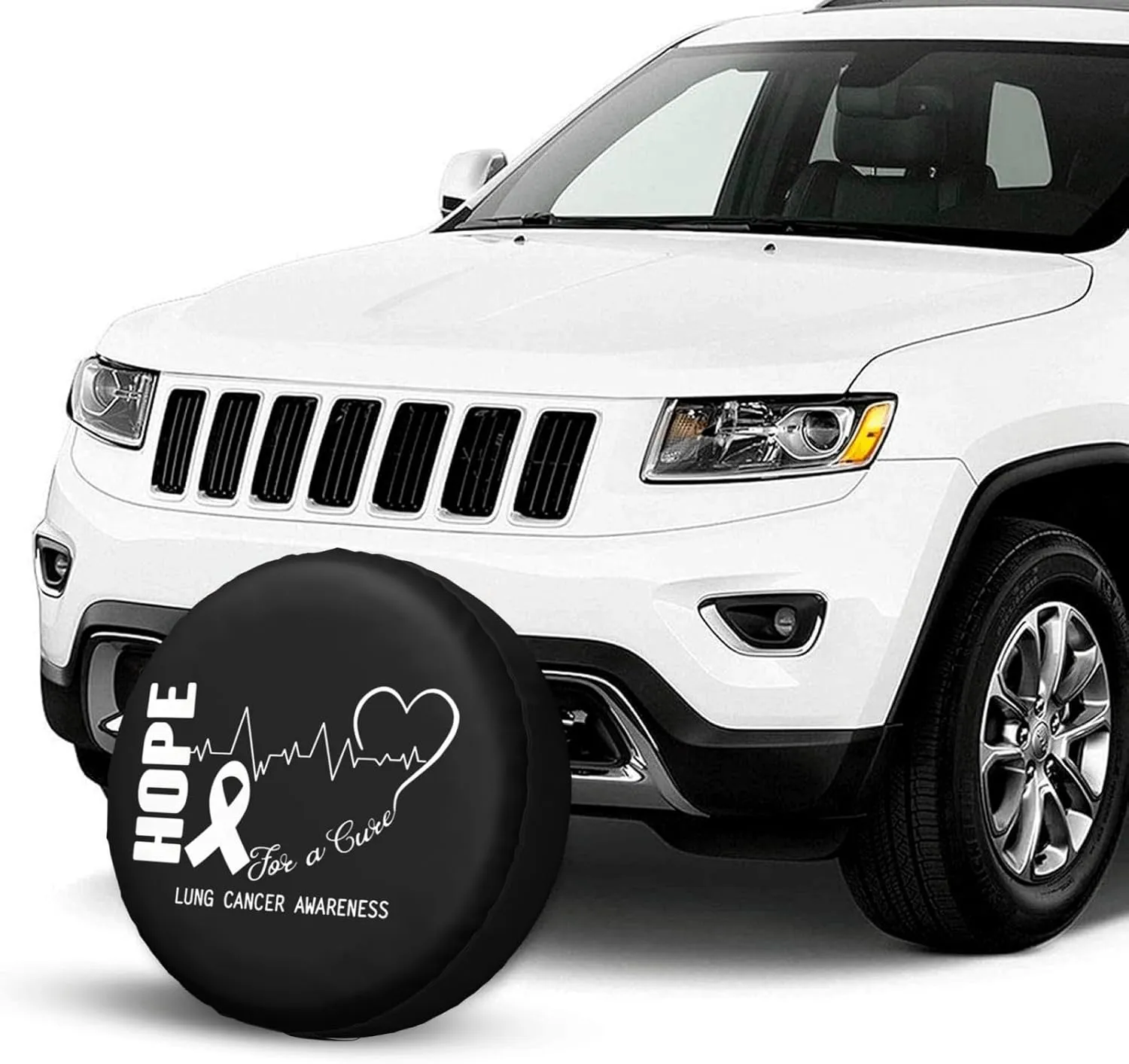 Hope for A Cure Lung Cancer Awareness Windproof and Rainproof Wheel hub Protection Cover, Spare tire Cover 17 inch