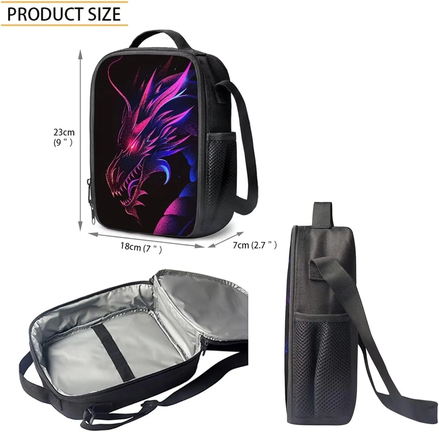 Howilath Cool Ghostly Dragon Print Boys Backpack with Lunch Bag, 17 Inch Backpack Set Teen Boys Shoulder Book Bag Middle School Backpack Pencil Case