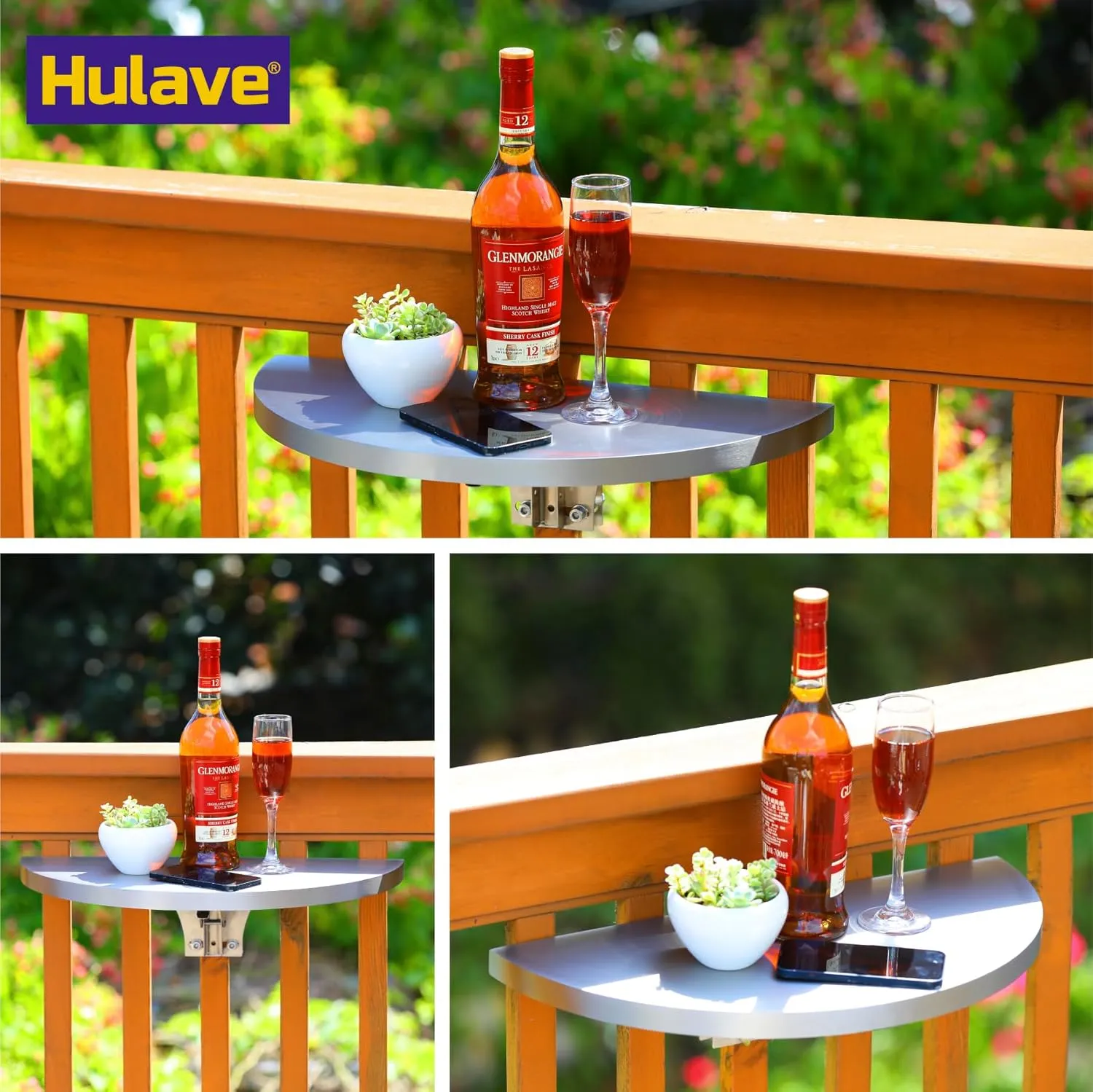 Hulave 304 Stainless Steel Deck Railing Adjustable Railing Folding Table, 10.5"x21" Balcony Railing Hanging Table, for Deck Railing, Patios, Gardens Folding Patio Table (1pack-Stainless Steel)