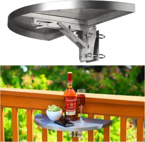 Hulave 304 Stainless Steel Deck Railing Adjustable Railing Folding Table, 10.5"x21" Balcony Railing Hanging Table, for Deck Railing, Patios, Gardens Folding Patio Table (1pack-Stainless Steel)