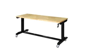 Husky 62 in. W x 24 in. D Adjustable Height Solid Wood Top Workbench Table in Black