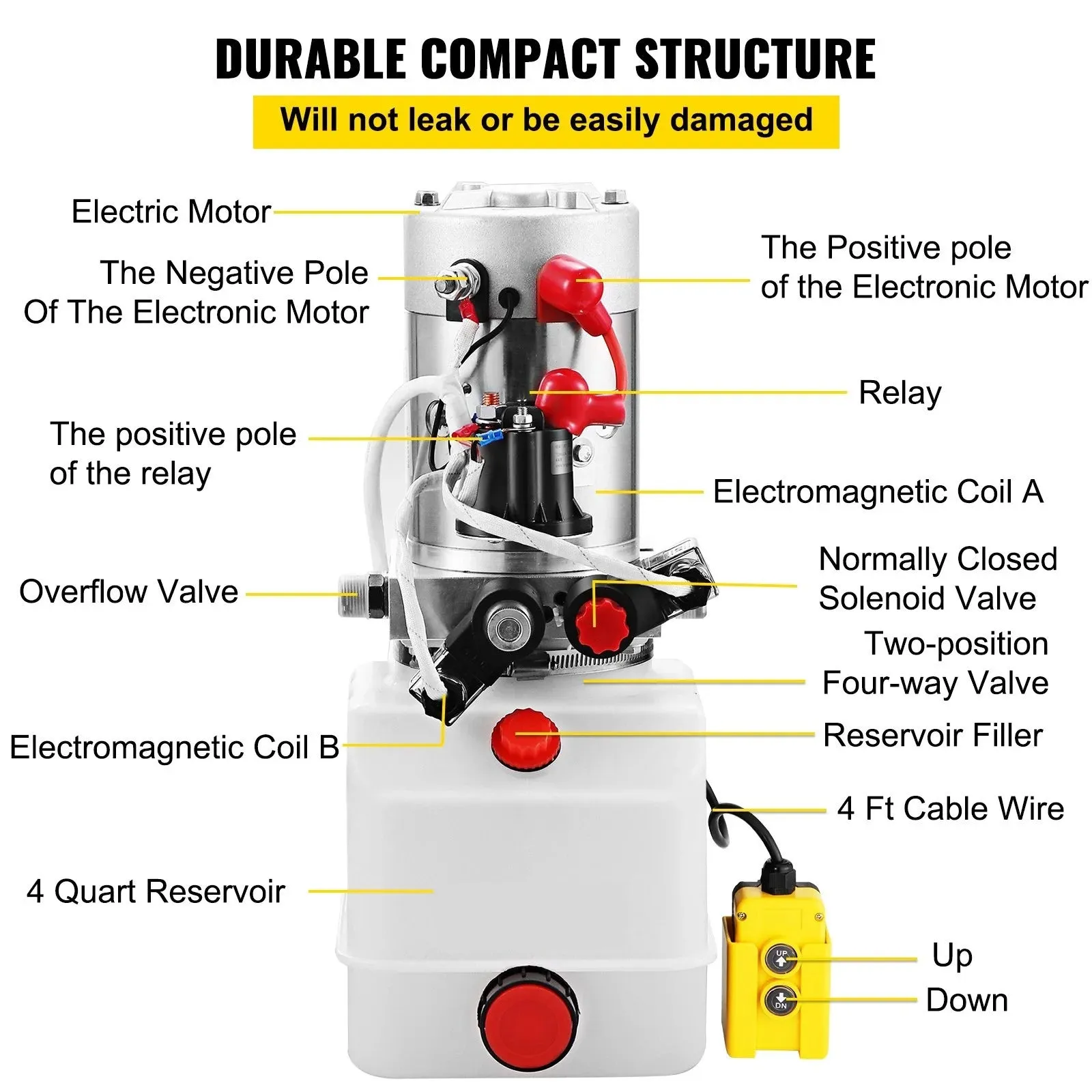 Hydraulic Pump Electric Hydraulic Pump 4 Quart Double Acting Plastic Reservoir For Dump Trailer Car Lift Auto Lift Vehicle