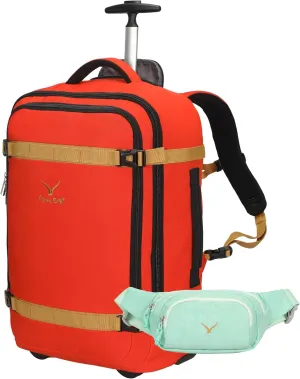 Hynes Eagle Rolling Backpack 42L Backpack with Wheels Airline Approved Carry on Luggage Laptop Travel Suitcase Bag for Women Men Orange with Waist Pack Mint Green
