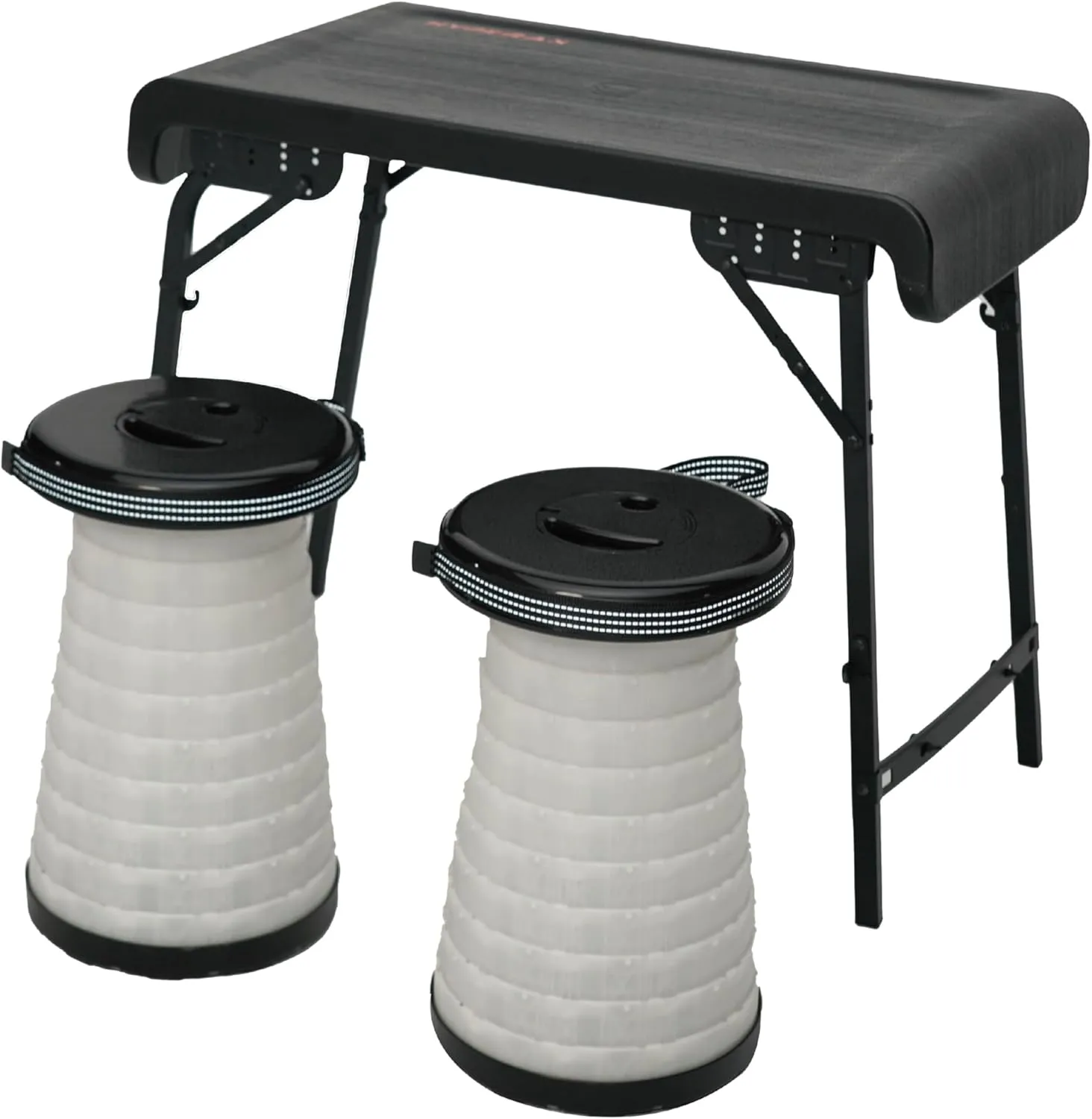 HYPERAX Camping Table & Collapsible Stools Set, Folding Beach Table with 2 Portable Stools for Outdoor Cooking, Picnic, Camp, Boat, Travel (Black)