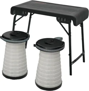 HYPERAX Camping Table & Collapsible Stools Set, Folding Beach Table with 2 Portable Stools for Outdoor Cooking, Picnic, Camp, Boat, Travel (Black)