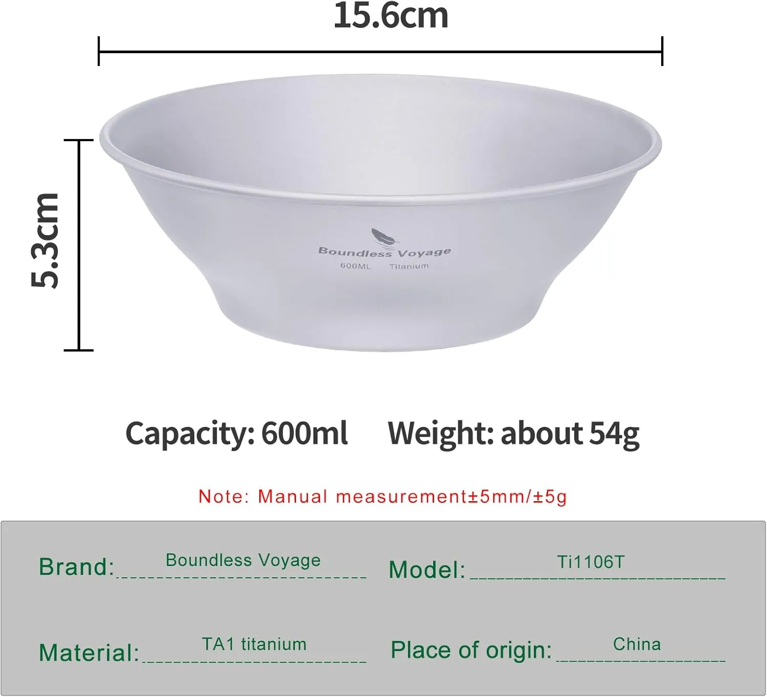 iBasingo 600ml Titanium Bowl Ultralight Tableware Single-Walled Rice Salad Bowl Small Gym Fitness Bowl Outdoor Camping Dinnerware Potable Stackable Kitchen Utensils Ti1106T