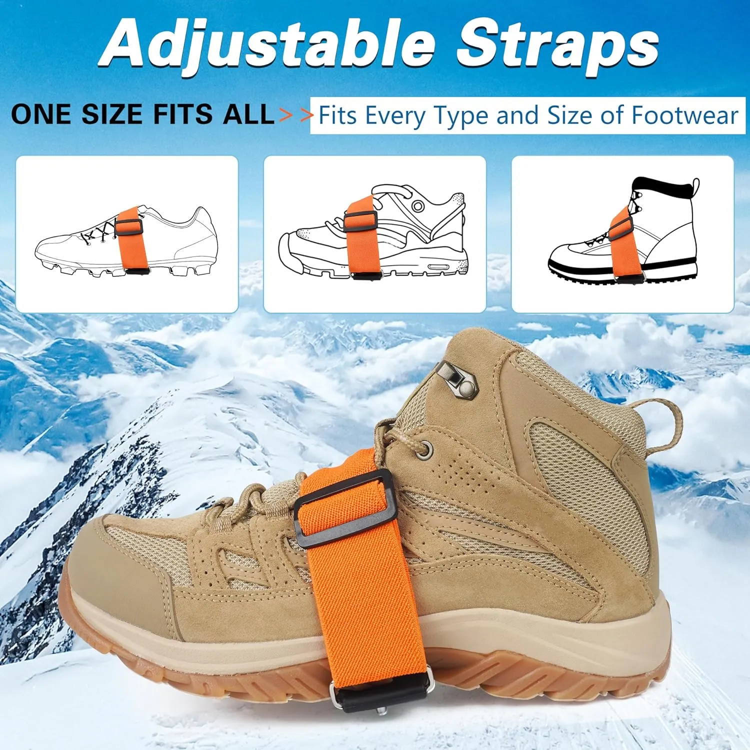 Ice Cleats Mid-Sole Snow Traction Cleats for Shoes and Boots Non-Slip Crampon with 7 Tungsten Studs Adjustable Straps for Secure Grip Winter Walking on Snow Ice Jogging Hiking