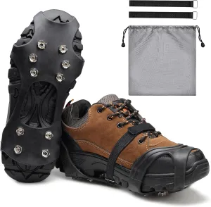 Ice Cleats Snow Grips, Non Slip Gripper Spikes Hiking Cleats with 11 Studs Crampons for Shoes and Boots, Anti-Slip Traction Cleats for Walking Or Hiking On Snow and Ice (1 Pair - Medium)