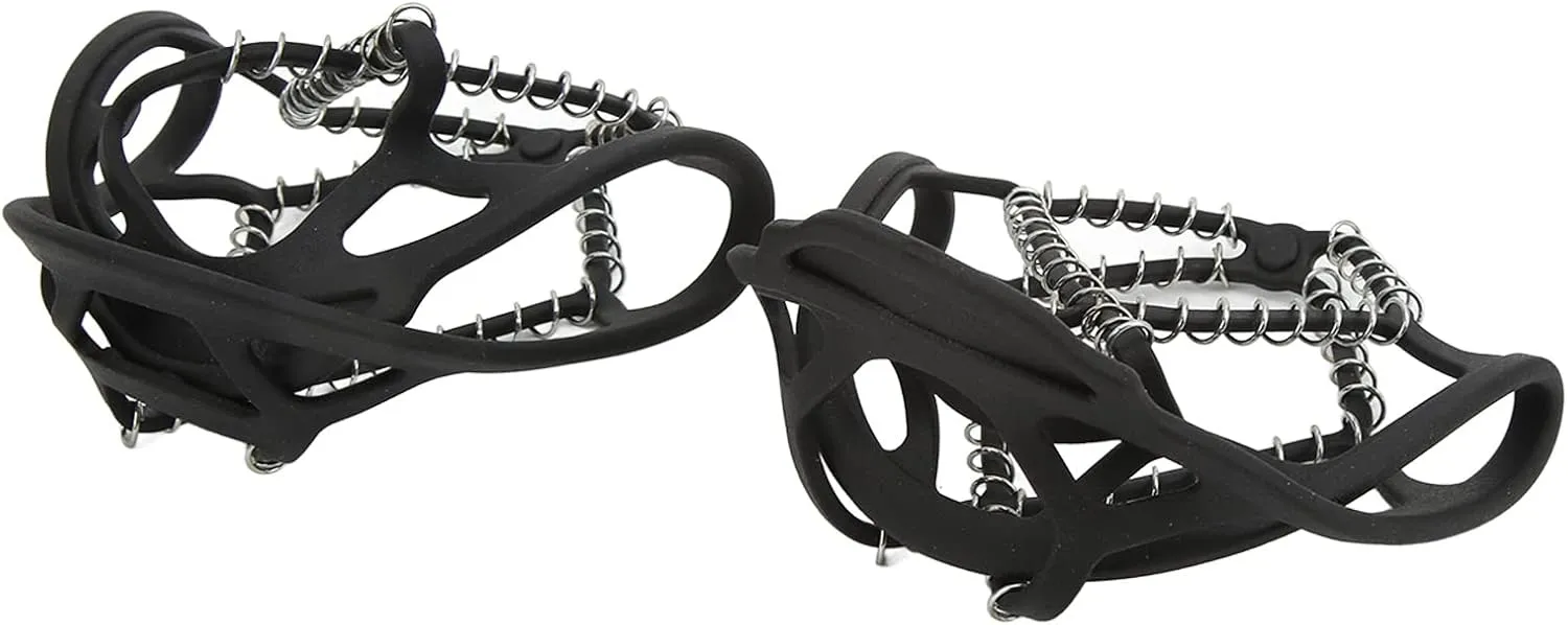 Ice Crampon Shoe Covers Steel Coils Anti Slip Traction Snow Grips Walking On Ice Snow Ice Cleats Slippery Roads Stainless Steel Black