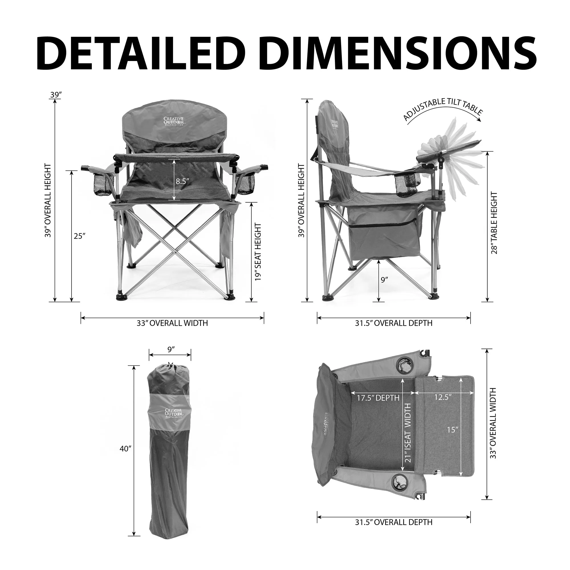 iChair Folding Wine Chair with Adjustable Table - Ocean Diamond