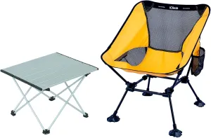 iClimb 1 Folding Table and 1 Anti-Sinking Large Feet Chair Bundle, Ultralight Compact for Single Person Outdoor Backpacking Hiking Camping Beach Concert