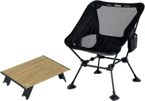 iClimb 1 Mini Folding Table and 1 Anti-Sinking Large Feet Chair Bundle, Ultralight Compact for Single Adult Outdoor Backpacking Camping Hiking Beach Concert