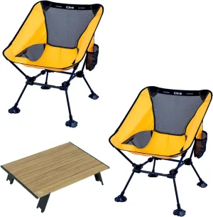iClimb 1 Mini Folding Table and 2 Anti-Sinking Large Feet Chair Bundle, Ultralight Compact for Couple Outdoor Backpacking Camping Hiking Beach Concert