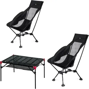 iClimb 2 Adjustable High Back Anti-Sinking Chair and 1 Extendable Table Bundle, Ultralight Compact for Adults Outdoor Camping Backpacking Hiking Beach Concert